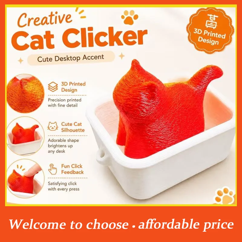 {}New 3D Printed Cat Clicker With Satisfying Click Feedback Adorable Cat Shape For Office Decor Stress Relief And Fidget Use