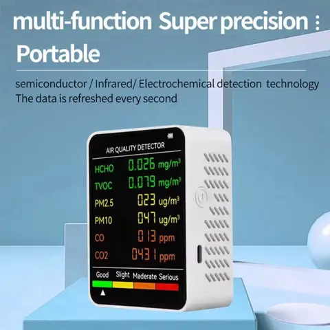 CO2 Monitor 6 In 1 PM2.5 PM10 HCHO TVOC CO CO2 Air Quality Detector CO CO2 Formaldehyde Monitor Home Office Air Quality Tester