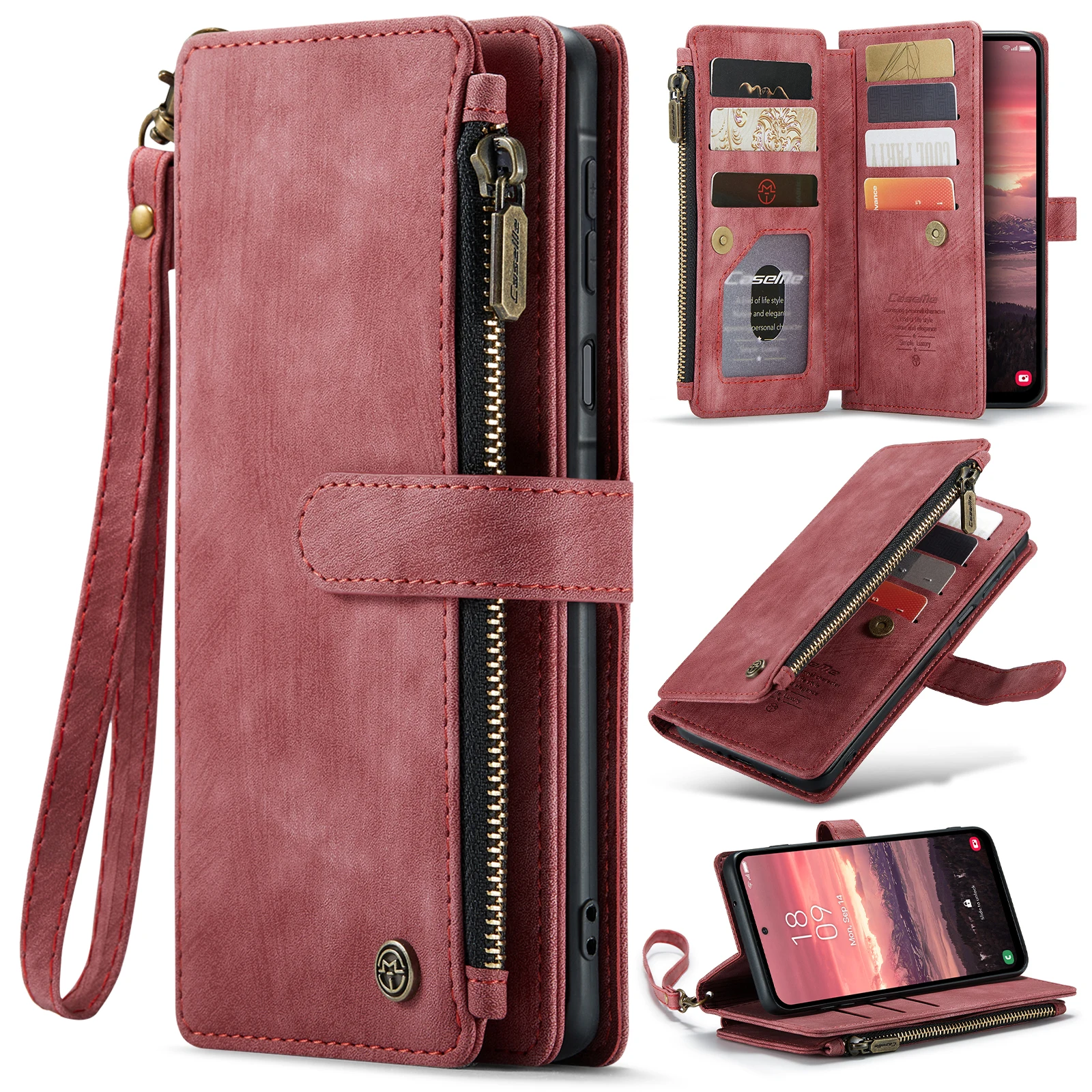 Ritsportemonnee hoesje voor A14 A15 A16 A17 A23 A24 A25 A32 A33 A34 A35 A36 A37 A52 A53 A54 A55 A56 A57 A72 4G 5G Telefoonhoes met koord