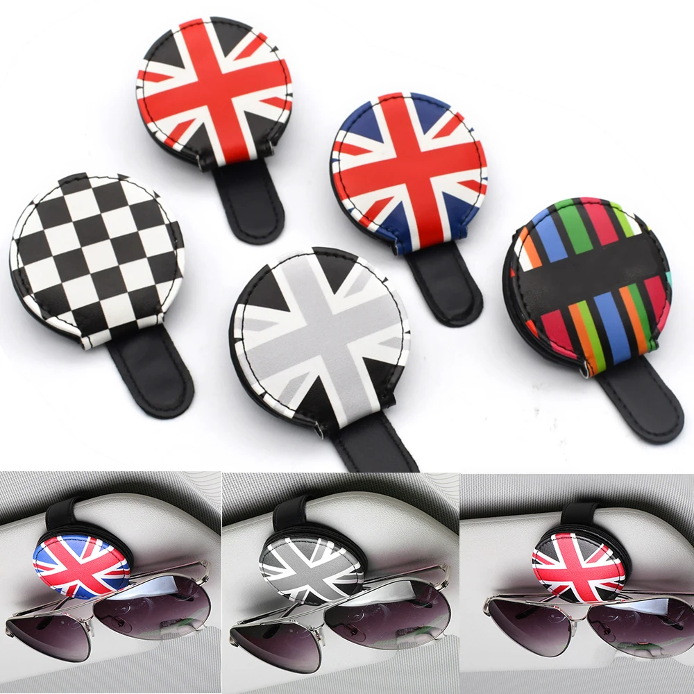 Portable Leather Car Sunglasses Visor Clip Card Ticket Fastener Sun Glasses Holder Universal Car Interior Accessories For MINI