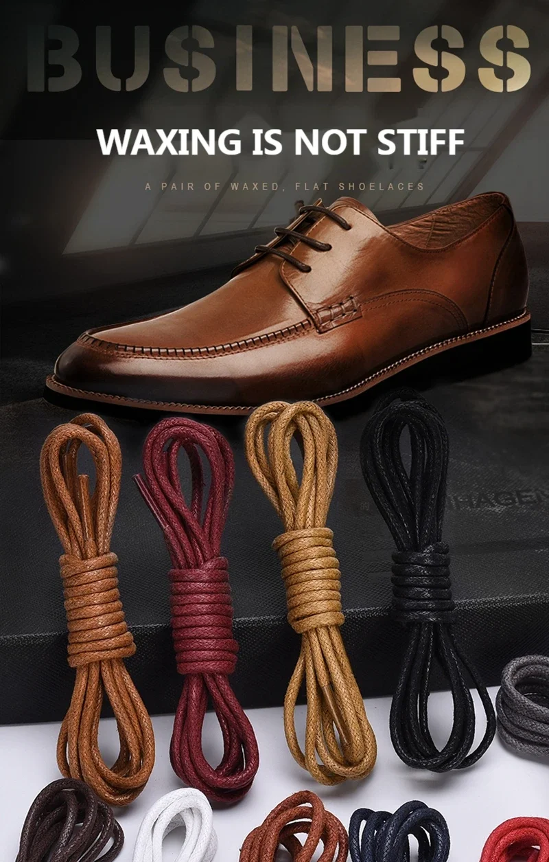 Neue wasserdichte Lederschnürsenkel – Runde gewachste Schnürsenkel – Gewachste Schnürsenkel für Herren-Business-Stiefel, Länge 60/80/100/120/140/180 cm – Detail 1
