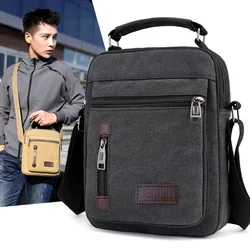 New Men Crossbody Retro Messenger Bags Casual Simple Canvas Zipper Pocket Handbag Fashion Tote Travel Shoulder Bags for Male