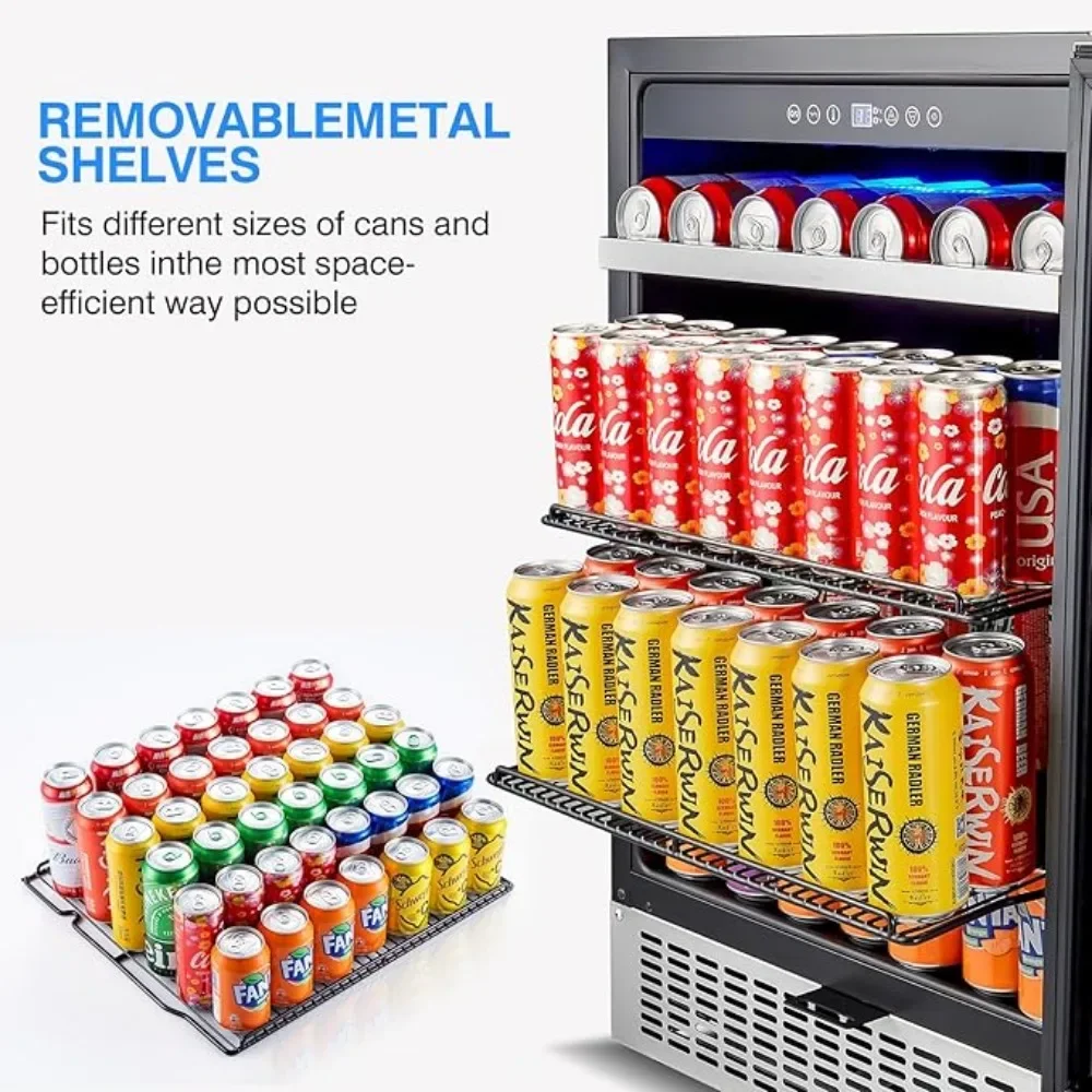 Beverage Refrigerator, 24Inch/180 Cans, Under Counter Beverage Refrigerator, Built-in Beverage Cooler, Refrigerator Display Case