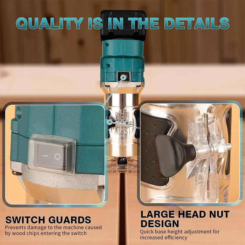 Electric Goddess 6 Speeds Brushless Electric Trimmer Cordless Wood Router Woodworking Engraving Slotting For Makita 18V Battery