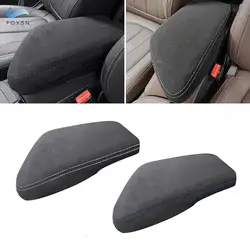 only LHD For BMW X1 F48 2016 2017 2018 2019 elastic band type Suede Leather Center Console Lid Armrest Box Cover Decor Trim