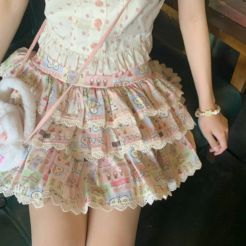 Sweet Lolita Style Cake gonna donna Kawaii cutton Butterfly Print gonne a pieghe Gothic Y2k Girls Short Fairy Party minigonne