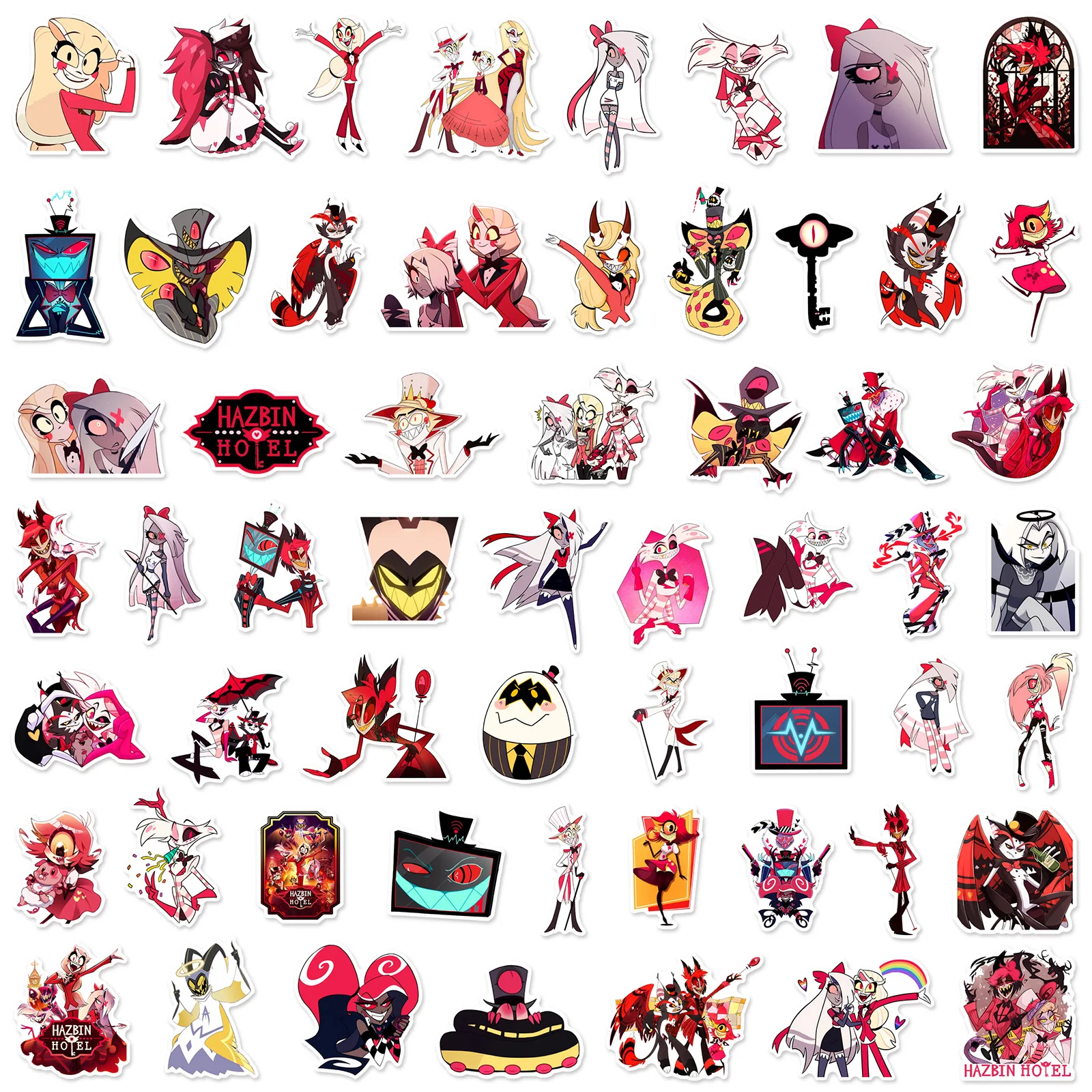 

56PCS Hazbin Hotel Graffiti Stickers for Luggage Storage Box Water Cup Phone Laptop Helmet Refrigerator DIY Decoration Stickers