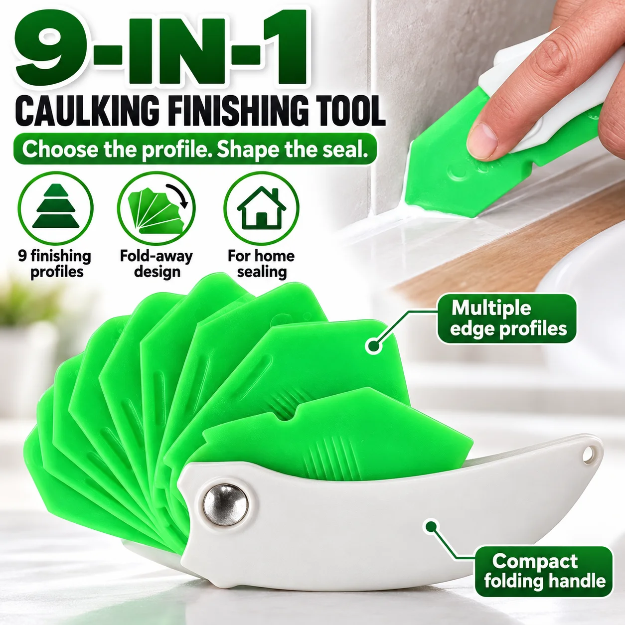 9 in 1 Silicone Caulking Tool, Sealant Spreader and Remover for Tile Window Joints, Caulk Finishing Scraper Spatula