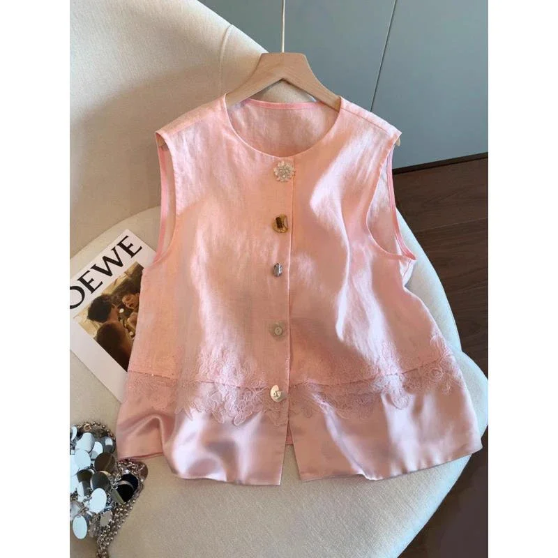 

Ele кружевной жилет Svel irt, женский летний новый жилет для похудения, универсальный национальный топ, свободный крой