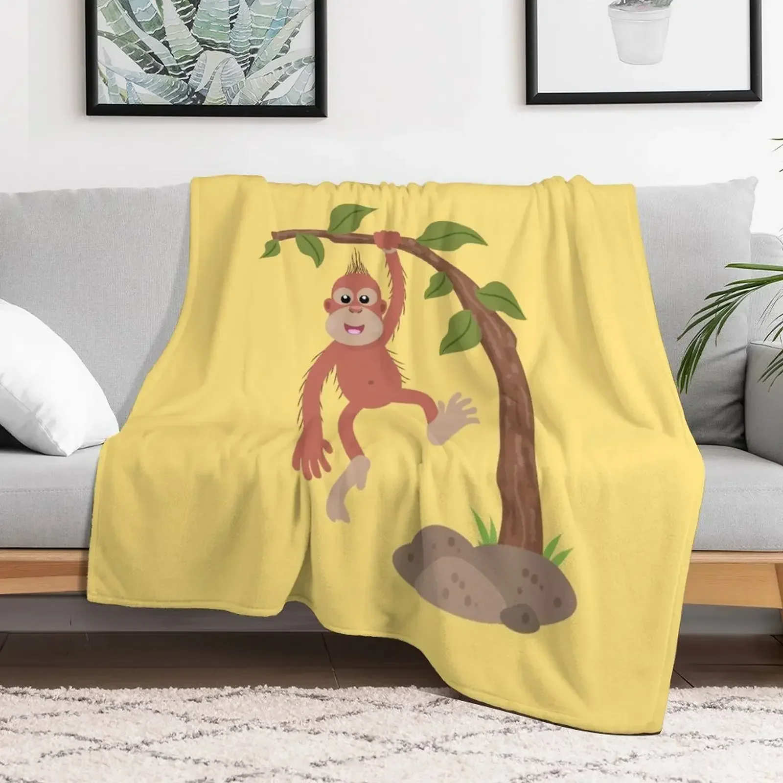 

Cute happy baby orangutan cartoon illustration Throw Blanket Soft Big Plaid on the sofa Decoratives christmas gifts Blankets