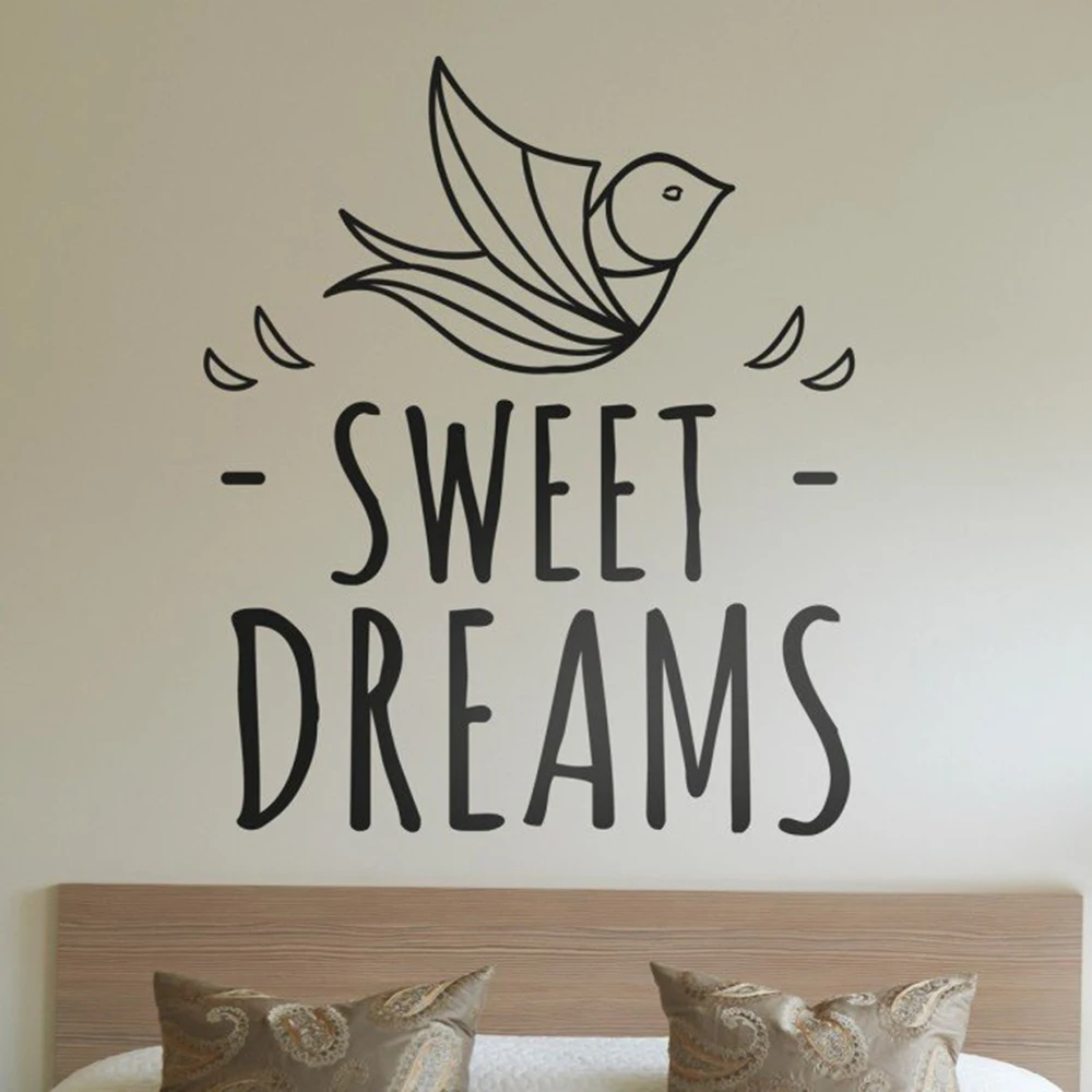 Sweet Dreams Cute Bird Life Quote Wall Sticker Living Room Classroom Motivational Inspirational Decal Removable YT3103