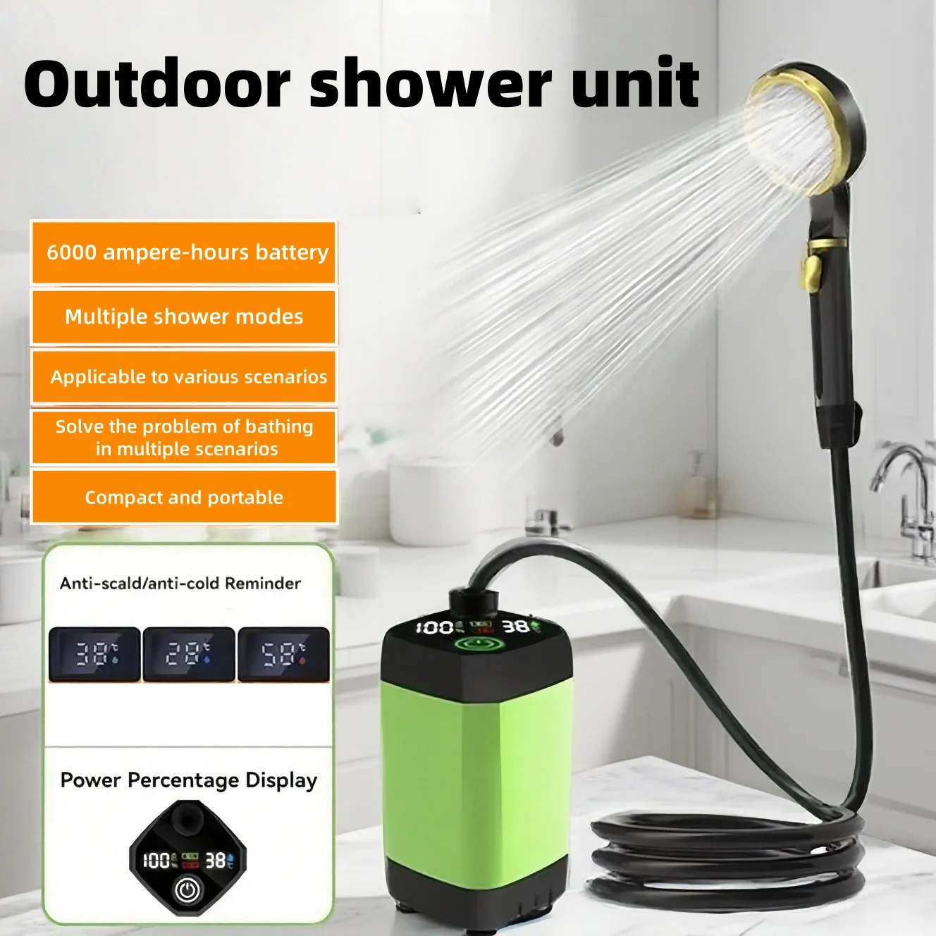 

Portable Outdoor Electric Shower Unit with Long Battery Life, Suitable for Camping, Bathroom and Construction Site Use