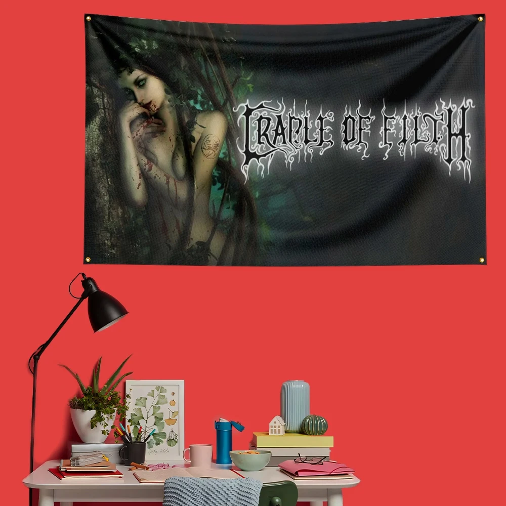 Cradle of Filth Black Metal Flag 3x5 FT 90x150cm Polyester Decorative Banner Tapestry For Music Fans Bedroom Wall Decoration