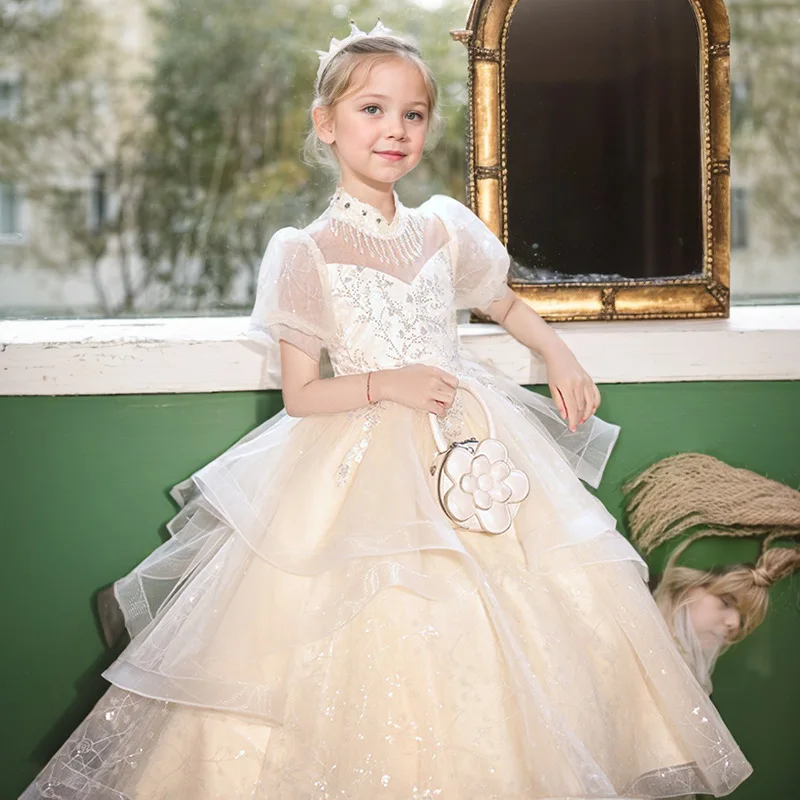 Luxury Flower Girl Dress Elegant Princess Party Gown Sequins Beading Wedding Christmas Dress Tween Girls Formal Vestidos Gauze