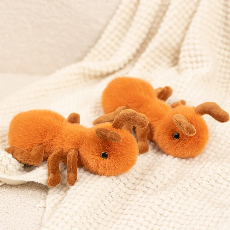 Cute Fluffy Ant Plush Toy, Realistic Orange Bug Stuffed Animal with Soft Fuzzy Fur, Mini Insect Plush Doll for Gifts.