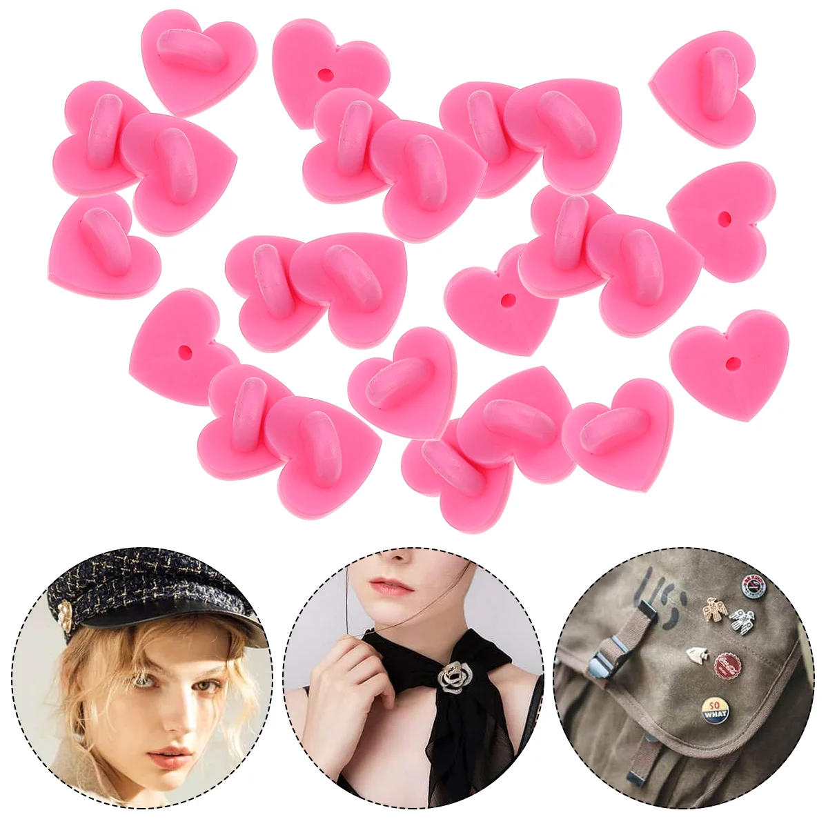 100 Pcs Heart-shaped Butterfly Hat Piercing Needle Labels Pin Safety Backs Rubber Brooch Keepers