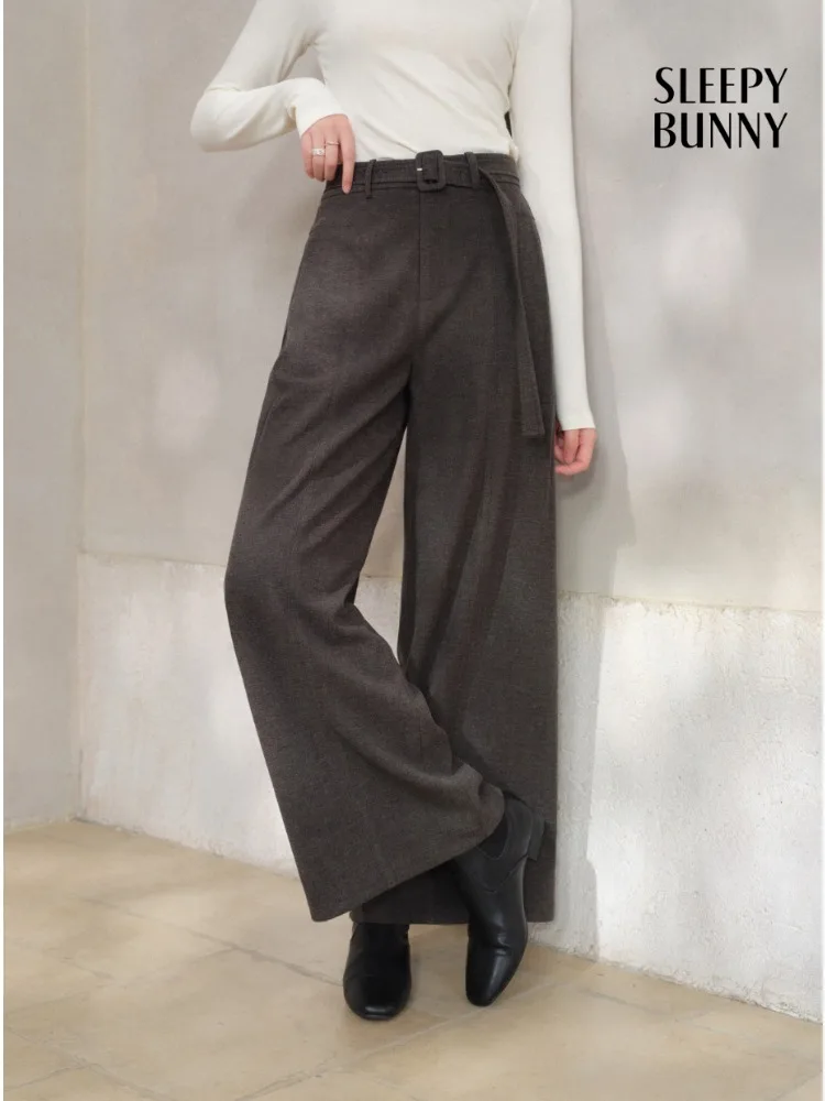 

Vintage High-Waist Wide-Leg Pants Women Soft Brushed Casual Trousers Loose Straight-Leg Winter Bottoms Comfortable Tailored Fit