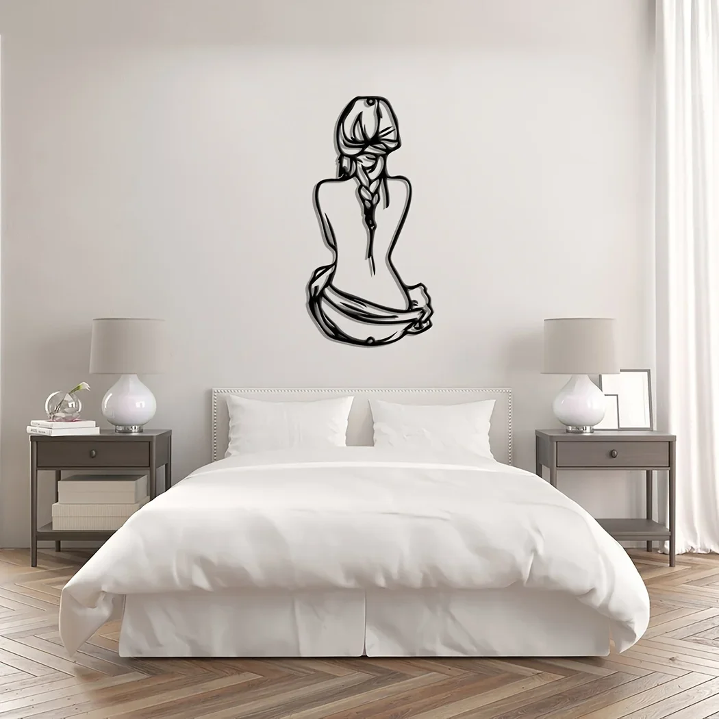 Zopf Haar Frau Wand schild, minimalist ische Linie Kunst, Metall Wand dekoration, Frau Form Wand kunst, moderne Wohnkultur, Eisen Kunst Silhouette