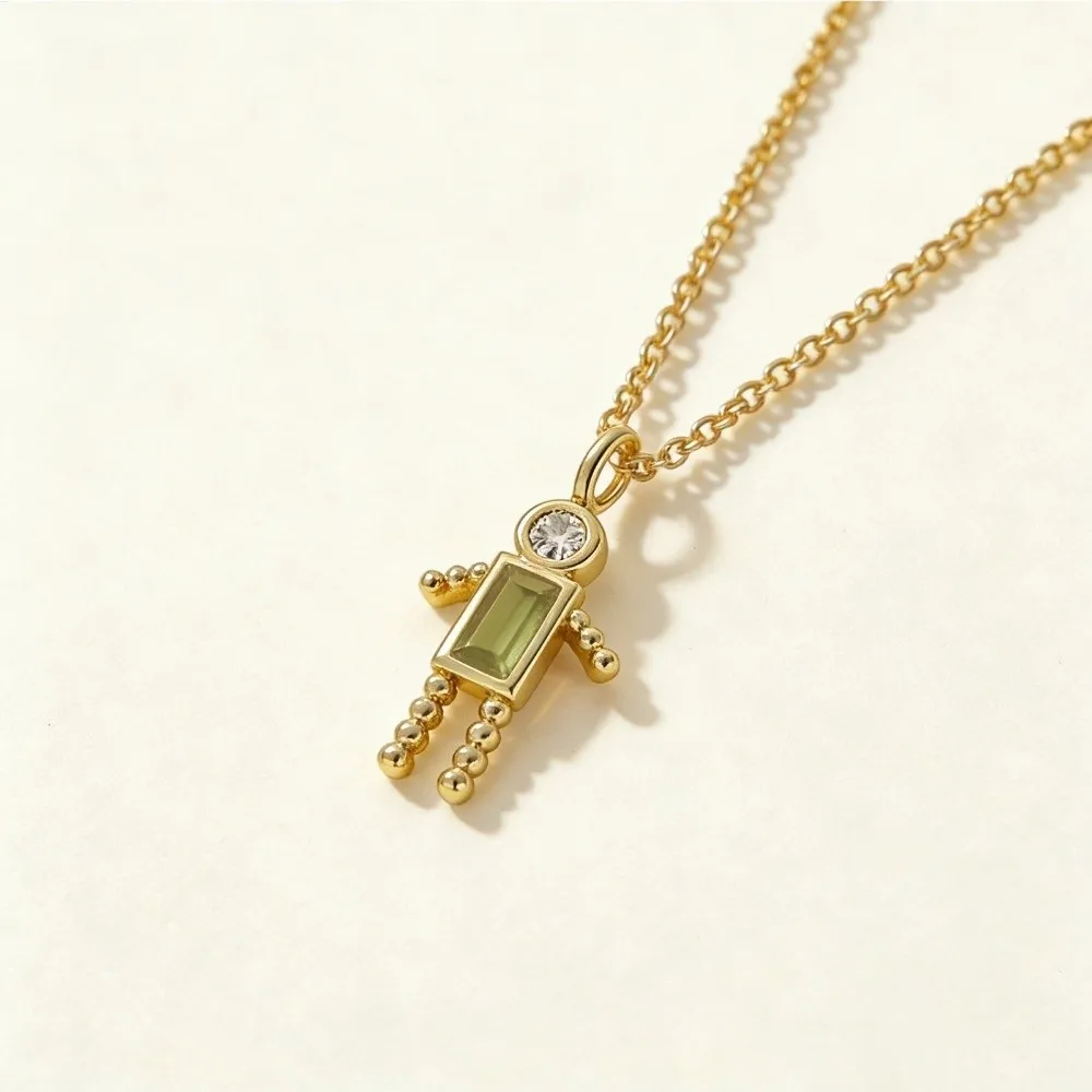 Cute Cute Birthstone Child-Shaped Necklace Copper Gold Color Couples Collar Zircon Personalized Long Chain Choker Gift