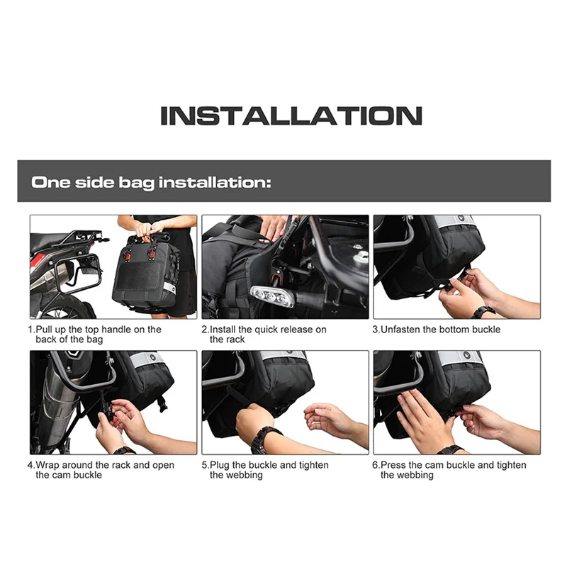 Rhino walk Motorrad tasche 20l Universal Seitens attel tasche mit abnehmbarer wasserdichter Innen tasche Outdoor Motorrad gepäck schwarz