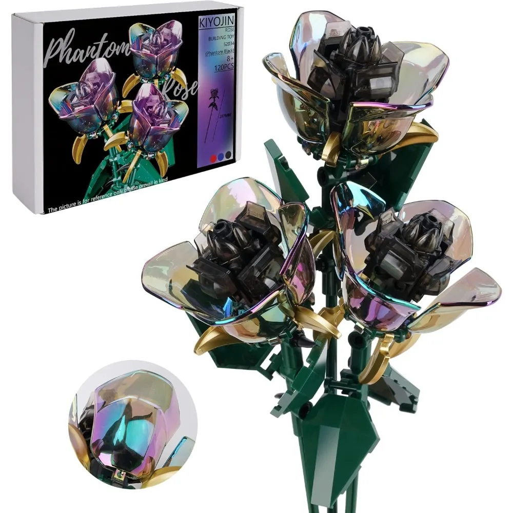 

Строительный набор букетов роз, ботаническая коллекция, радужное искусственное растение, совместимое с подарком Lego для дома для взрослых