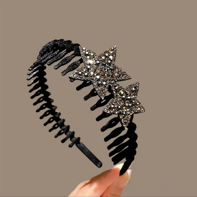 Flockiger Strass-Fünfzackiger Stern-Haarreif für Frauen Elegantes Haarband Modisches Mädchen-Gesichtswasch-Haarband Haaraccessoires – Detail 8