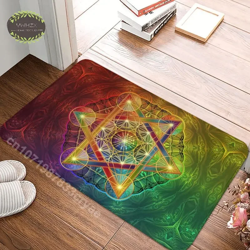 Metatron's Cube Carpet Merkabah And Flower of Life Front Door Mat Anti-Slip Indoor Welcome Doormat Kitchen Bedroom Bath Rug