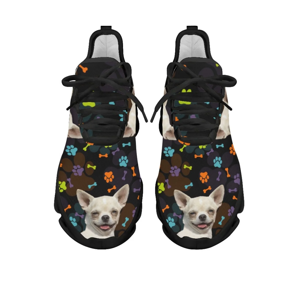 INSTANTARTS Chihuahua Dog Paw Design Mesh Swing Sneakers for Women Lightweight Lace-up Ladies Running Shoes Sport Cushion Tennis