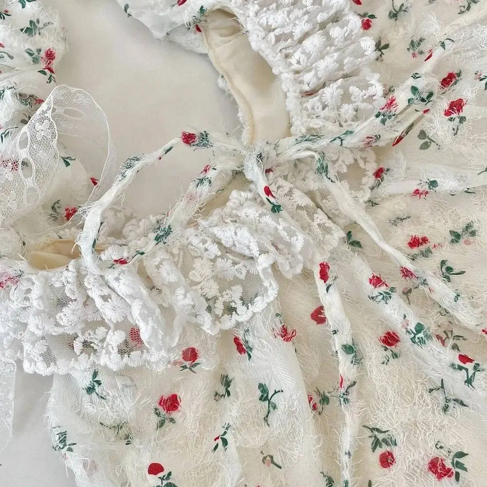 Bloom Fairycore Aesthetic Floral Handbag Purse Women Sweet Cute Lace Bow Y2k Shoulder Female Casual Crossbody Bags 2025