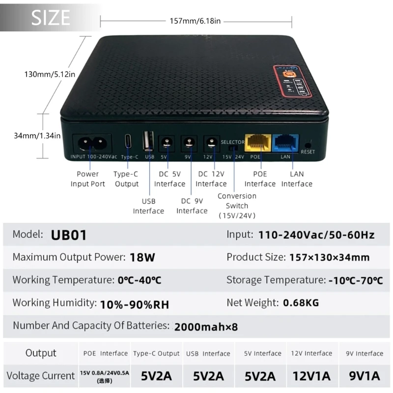 16000mAh Uninterruptible Power Supply UPS Router Optical Adapter Backup Power Supply 5V 9V 12V 16000mAh UPS