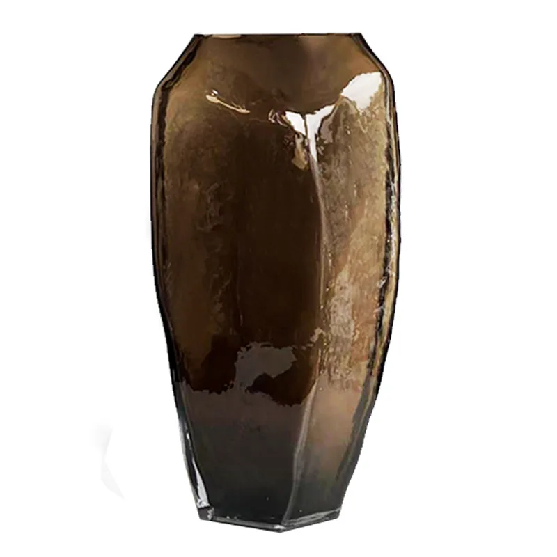 Coffee geometric large glass vase creative ice pattern hydroponics home living room model room soft decoration