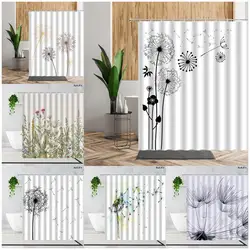 Black And White Shower Curtains Plants Flowers Dandelion Print Fabric Bathroom Decoration Sets Waterproof Home Bathing Curtain