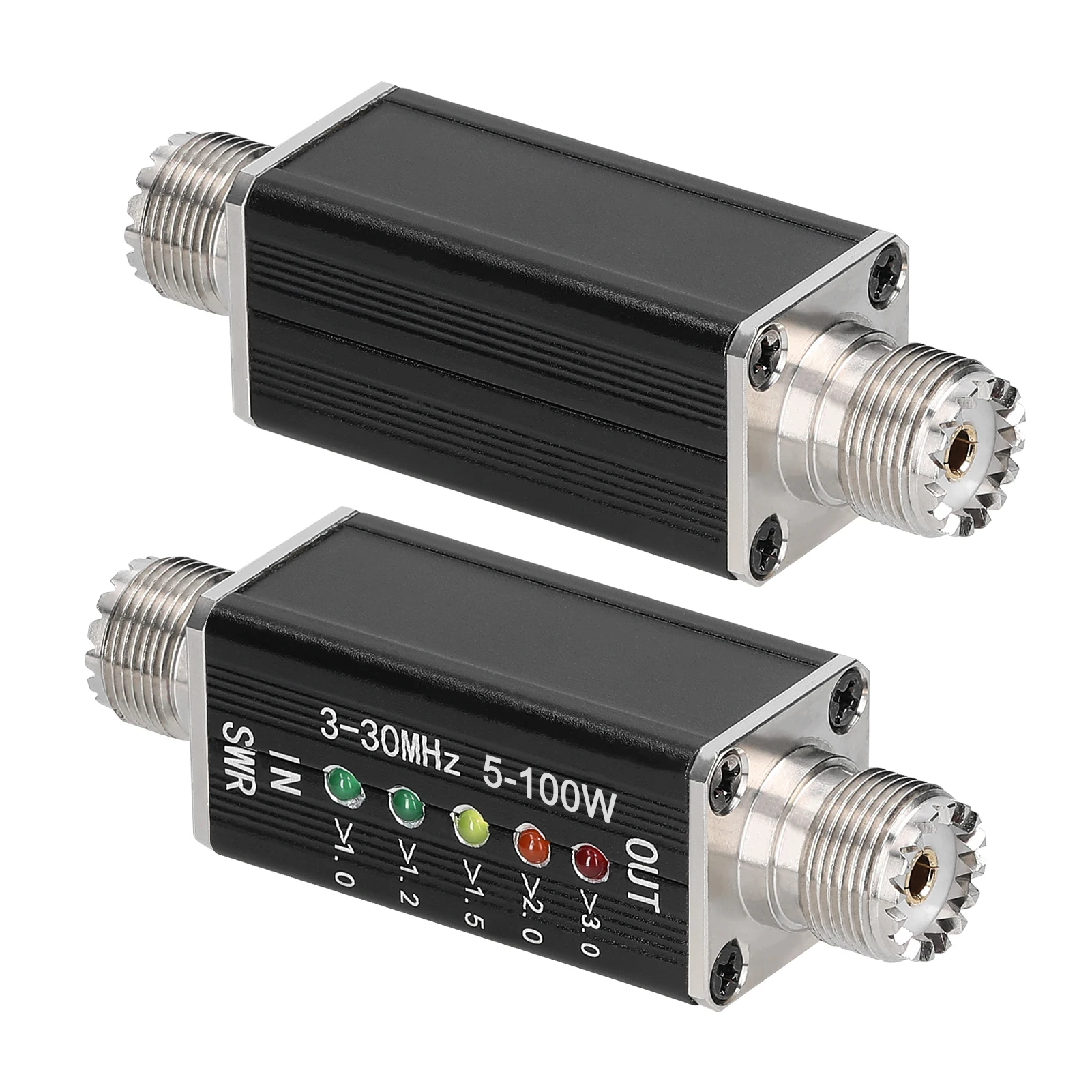 SWR Meter 3-30MHz Frequency Max 100W Shortwave Standing Waves Indicator RF-tapped Powered M Female Port 5LED Standing Wave Meter