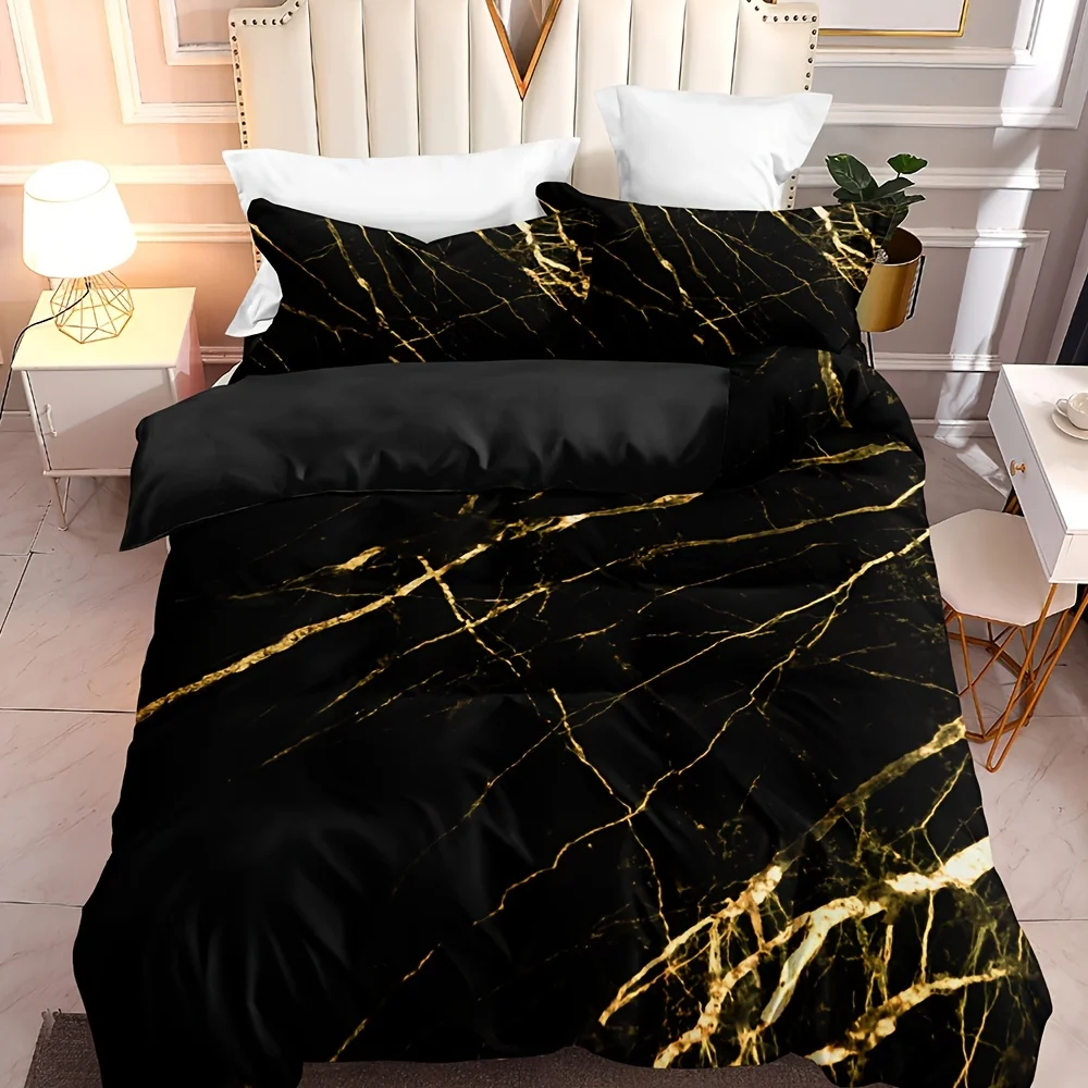 

[Luxury Marble Bedding] 3pcs Luxury Golden Black Marble Print Duvet Cover Set | 1pc Duvet Cover + 2pcs Pillowcase No Pillow Core