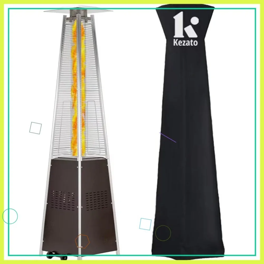 Calentador de patio piramidal para exteriores con cubierta y ruedas, calentador de propano de 42,000 BTU para uso comercial y residencial - Bronce