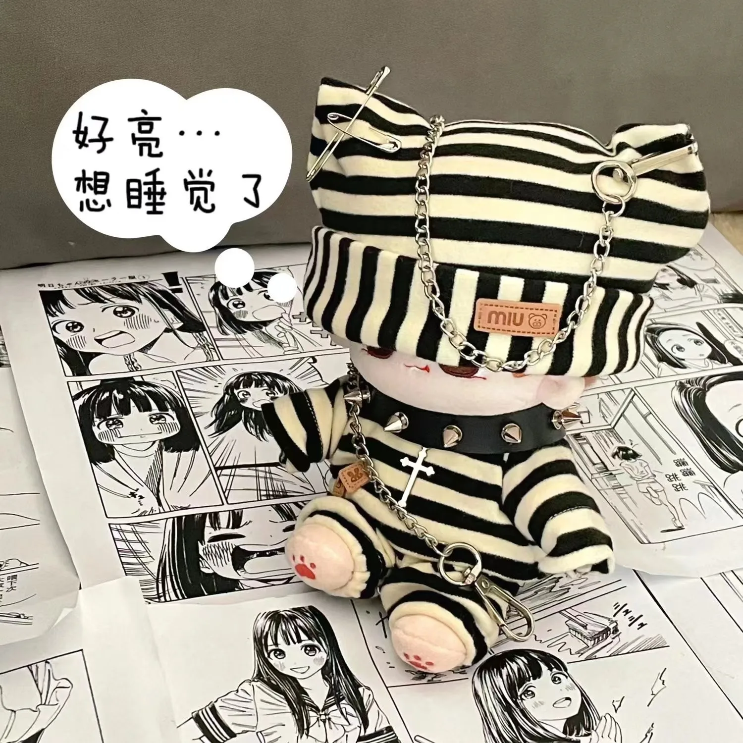 Action Dress-up Puppets Clothes For 20cm Cotton Dolls Handsome Cool Prison Uniform Striped Hat Suit DIY Dolls Replacement Sets