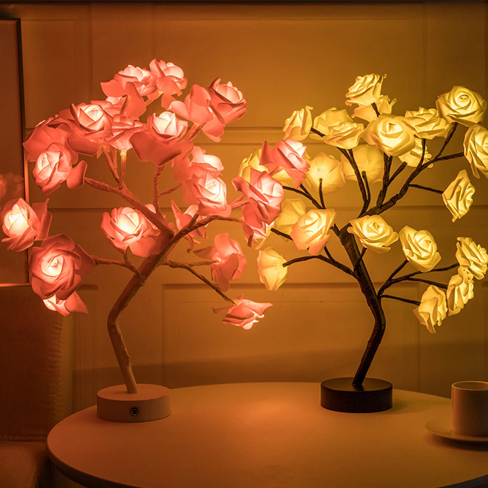 24 Led Rose Flower Tree Lights Usb Tafellamp Fairy Esdoornblad Night Light Thuis Party Kerst Bruiloft Slaapkamer Decoratie gift