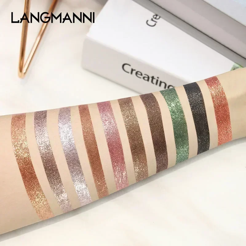 LANGMANNI 10 قطعة مجموعة ظلال العيون السائلة بريق اللؤلؤ لامع سريعة الجافة طويلة ارتداء مقاوم للماء مجموعة هدايا مستحضرات التجميل الجديدة 2.5 مللي * 10