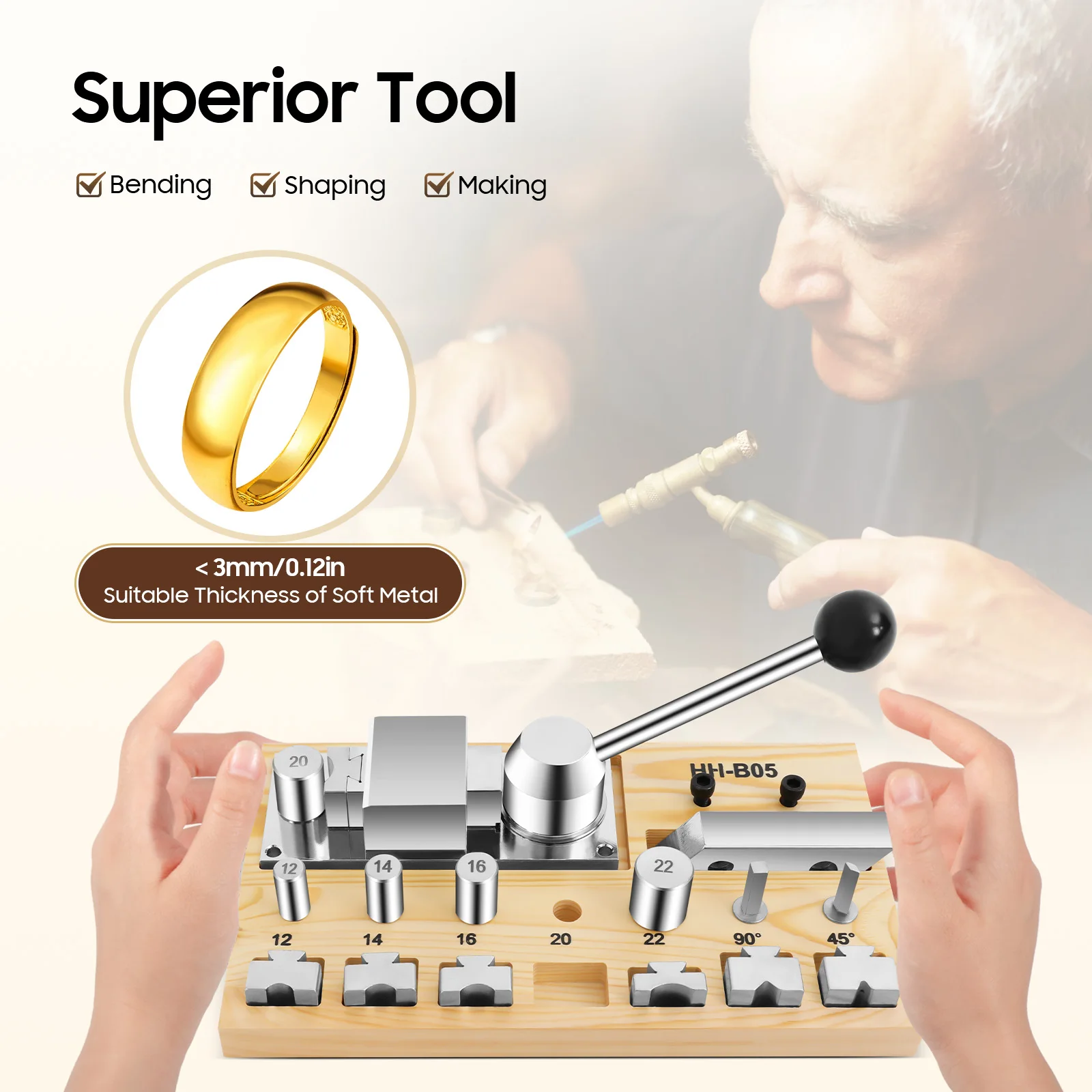 Jewelry Ring Bending Tool Set with Multiple Size Molds, Nickel Plated, Compact Desktop Base, Perfect for Crafting Rings & Earrings with Soft Metals up to 3mm, Space-Saving Design, Ideal for DIY Jewelry Makers and Professionals