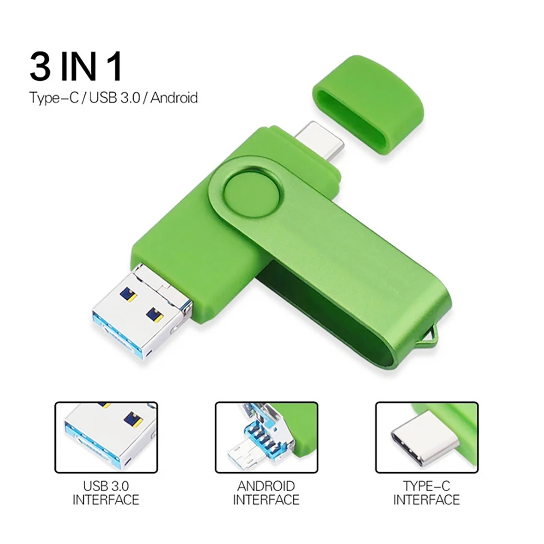 3 in 1 USB Flash Drive TYPE-C+Micro-USB+USB3.0 Fast Read Mini Memory Stick U Disk Support