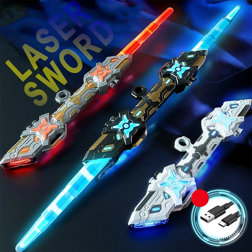 

7 Colourful RGB Lightsaber Double Headed Retractable Rotating Laser Sword with Lighting Sound Effects for Party Role Play Gift