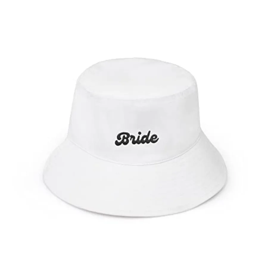 

White Bride Bucket Hat Beach Bachelorette Party Decorations, Bridal Shower Gift, Bach Favors, Engagement Party Accessory, Camp