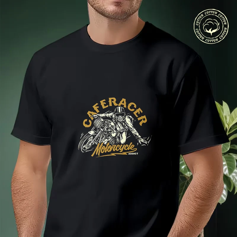 

Caferacer Motorcycle Addict Men's Moto T Shirt Casual Dress High Quality Mens Cotton Round Neck Short Sleeved T-shirt