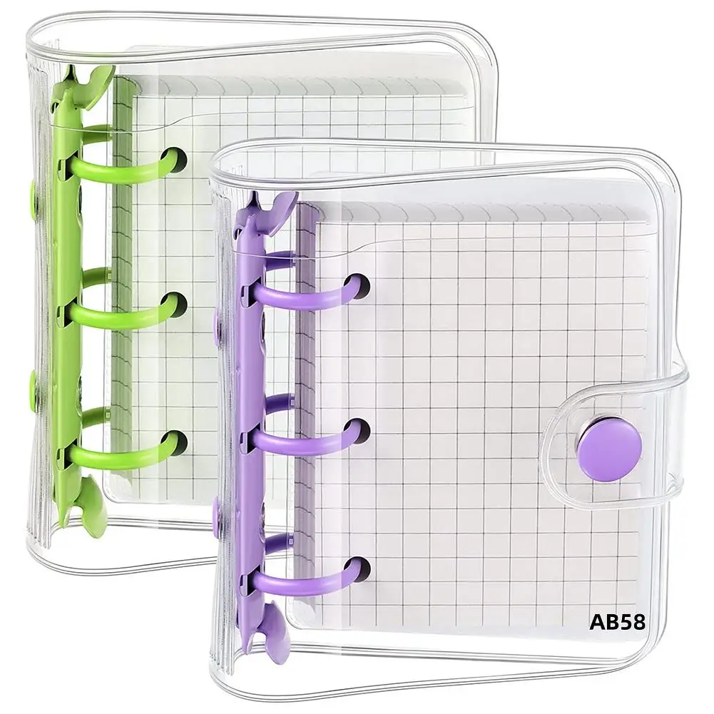 2 Sets Mini Clear 3 Ring Binder Covers With Binder Inner Paper Bag Clear Soft PVC Notebook Closure Binder