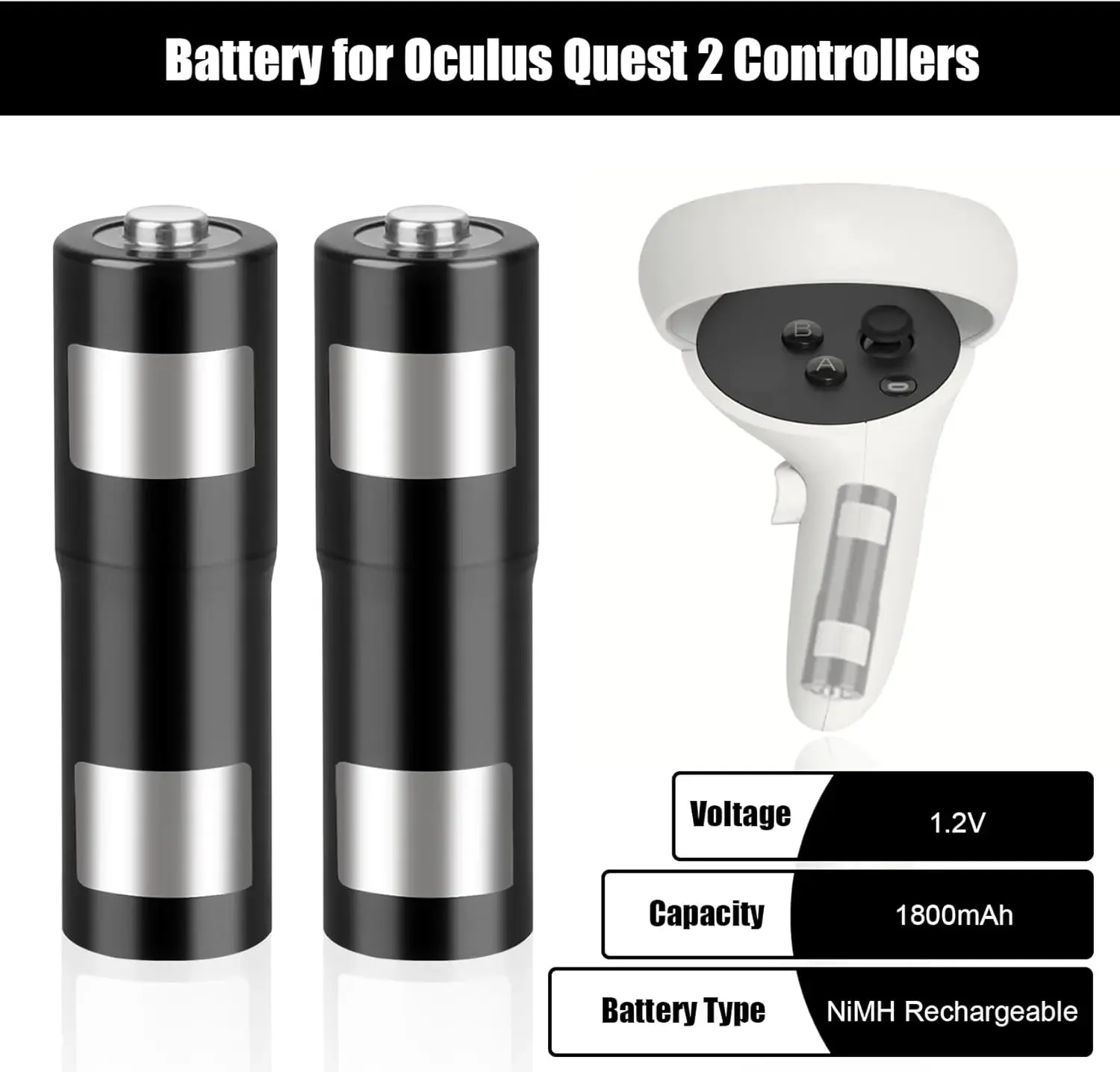 بطارية وحدة تحكم قابلة للشحن Mate Quest 3/3s لوحدة تحكم Oculus Quest 2 وحوض شحن بطاريات AA 1800 مللي أمبير في الساعة 2 حزمة