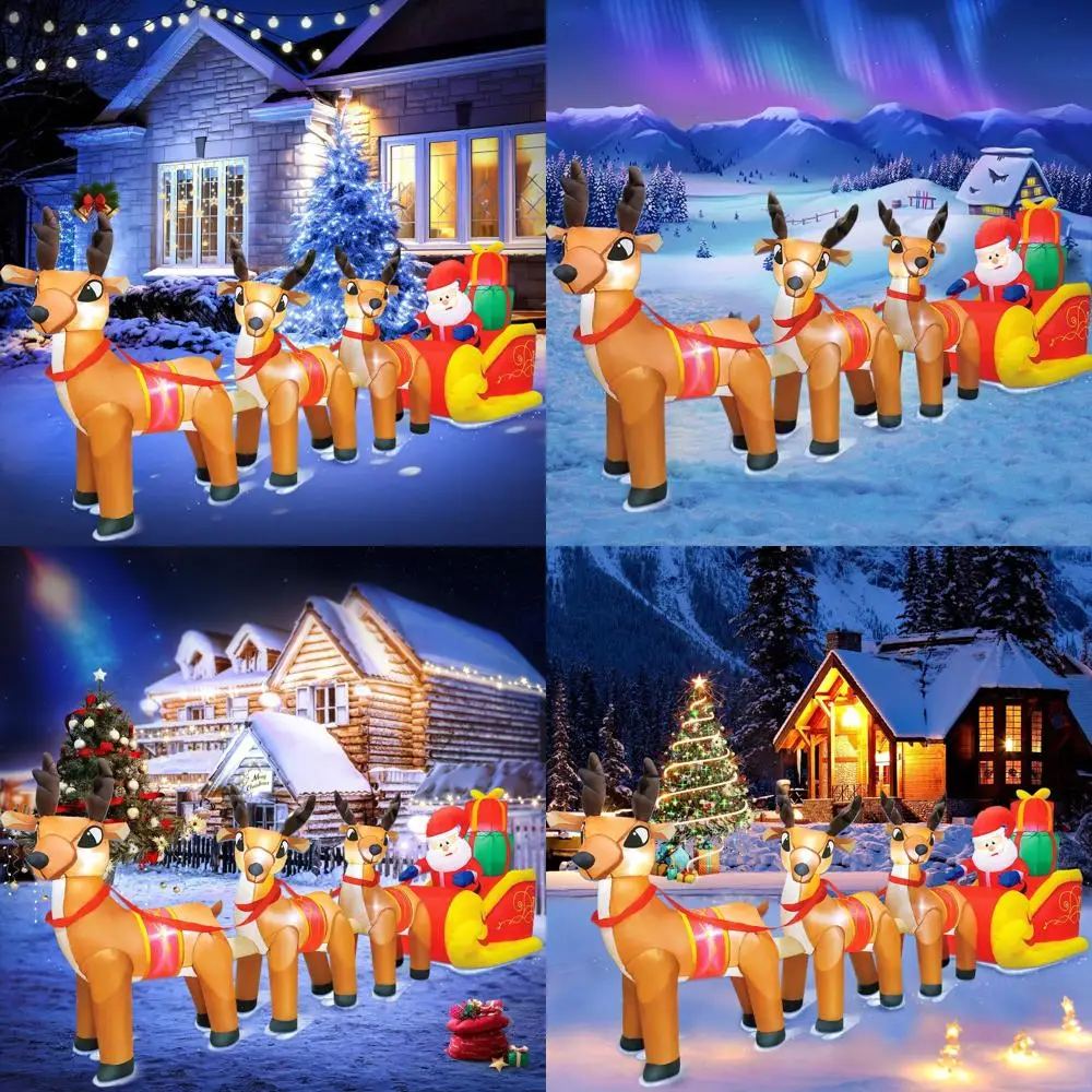 

12-Foot Inflatable Santa and Sleigh with Reindeer, LED-lit Outdoor Christmas Decor for Lawn and Garden