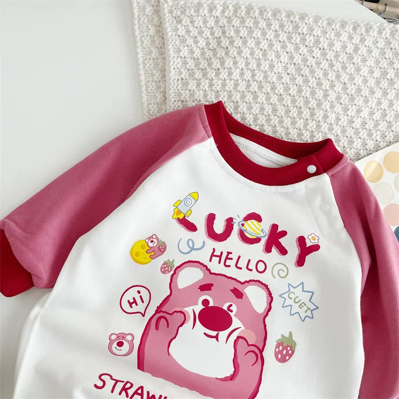 Spring Cartoon Character Lotso Pattern Jumpsuit for Baby Girls Long Sleeve Warm Comfortable Jumpsuit LUCKY Bear Outing Clothes