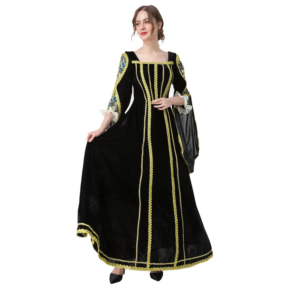 

Medieval Renaissance Retro Palace Dresses Witch Cosplay Costume for Women Halloween Carnival Party Performance Clothes Roleplay