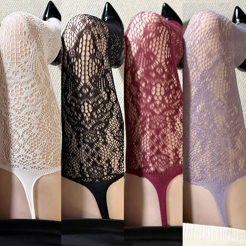 

New Print Red Fishnet Stockings Women Sexy Black Red Hollow Out Thigh High Socks Gothic Lolita Japanese Over The Knee Long Socks