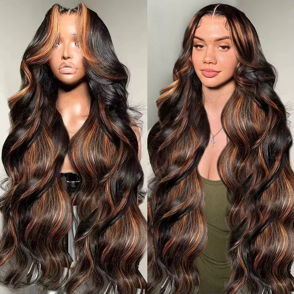 

220% 30 32 Inch Ombre Highlight 1B/4 Body Wave 13x4 Lace Front Human Hair Wigs Brazilian HD Transparent 13x6 Lace Frontal Wig